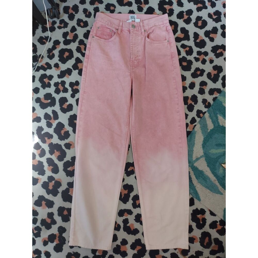 UO BDG pink ombre high rise baggy jeans y2k 100% cotton 27 faded acid wash
